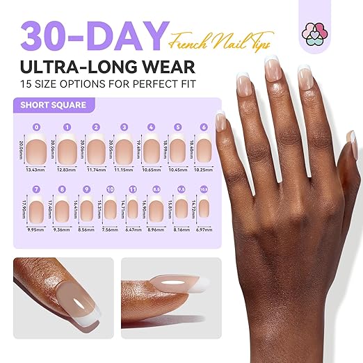 SAVILAND French Press on Nails: Strong-fit Short Suqare Handmade French Tip Nails Nude Long-Wear 150 PCS Nail Tips Natural & Thick Soft Gel Fake Nails DIY Nails Art Home SSProTip X
