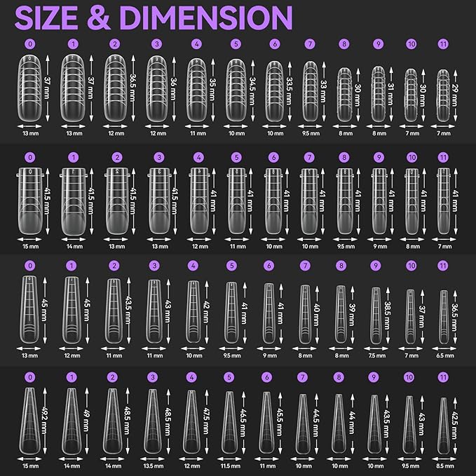 Gelike EC Dual Forms for Extension: 96 Pcs Color Nail Form, 4 Style 12 Size Nail Forms For Builder, Half Matte Gel Forms For Manicure Art Design Salon Diy
