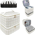 JEWHITENY Nail Polish Organizer Bag Holds 30 Bottles & Nail Lamp,Double-Layer Nail Polish Storage Bag with Adjustable Dividers,Portable Nail Kit Bag For Nail Stuff & Manicure Tools (White)