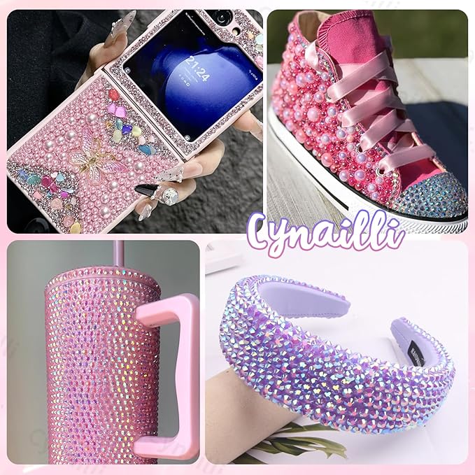 15 Grids Pearls and Resin Rhinestones for Crafting, Pink Colors White Purple Bedazzling Gems Kit, Jelly Resin Rhinestones for Nails Face Eyes Makeup Crafts Tumblers Bottles