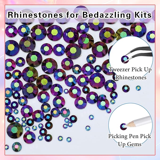 RODAKY Resin Jelly Rhinestones for Crafting Bedazzling,2-6MM Rhinestones for Nails,Black-Purple Blue AB Nail Rhinestone and Gems,Nail Diamond Flatback Gems Crystals Charms for Nail Design DIY Makeup