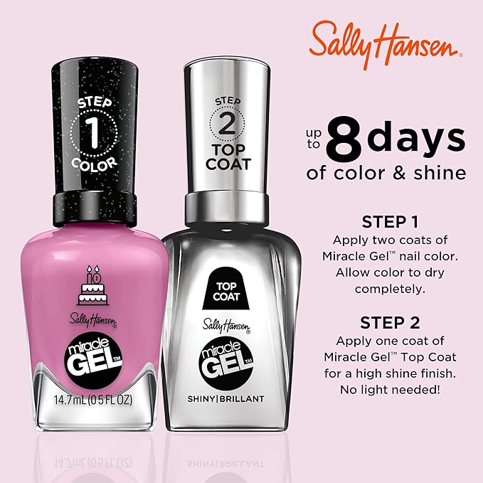 Sally Hansen Miracle Gel Salon Quality Nail Polish | Gel-Like Formula, Two-Step System, No UV Light Needed, Long Lasting | Opaque, Glossy | 530 Figgin' Love Hue | Pink Purple Nail Color