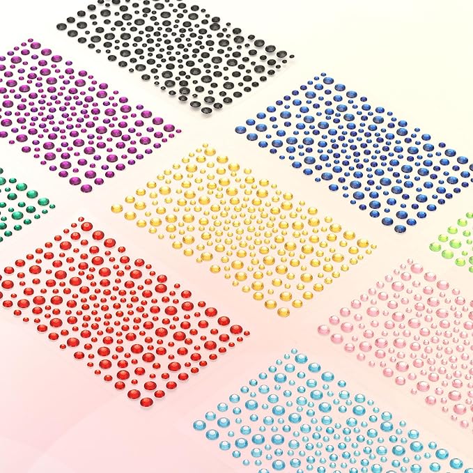 PATIKIL 2090 Pcs Acrylic Gem Sticker, 4 Size 3/4/5/6mm Self Adhesive Rhinestones Face Gem Stones Bling Jewelry for Nail Art Craft Clothes DIY Makeup Decoration Party, Light Pink