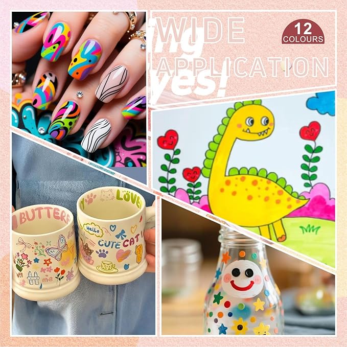 12-Color 3D Nail Art Pen Set with 0.7mm Ultra-Fine Flexible Tip for Professional Dotting Lining Gradient and Floral Design DIY Manicure Tools Perfect Valentine's Day Gift