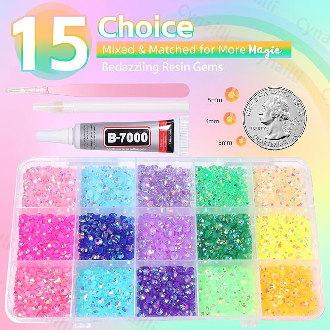 15 Grids Resin Rhinestones for Crafting, Colors Bedazzling Gems Kit, Jelly Resin Rhinestones for Nails Face Eyes Makeup Crafts Tumblers Bottles