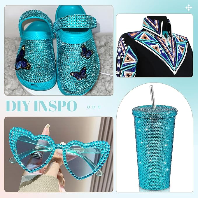 6100Pcs Resin Rhinestones for Crafting with 2Pcs 10ml B7000 Jewelry Glue, 1 Box Flatback Crystals Diamond (Teal Blue) for Bedazzling Crafts DIY Nail Art，Non Hotfix Gems for Clothing Shoes Tumblers