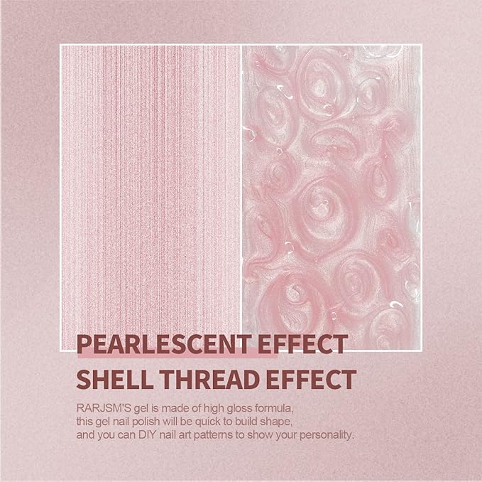 RARJSM Pearl Gel Nail Polish, Light Pink Glitter Drawing Gelpolish Soak Off UV Shimmer Mermaid Nail Gel for Salon Home DIY Manicure Use