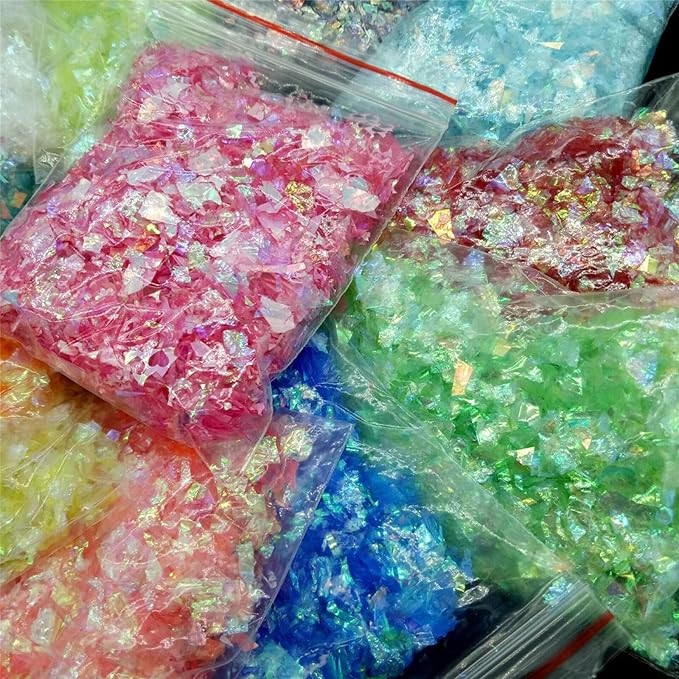 10 Pack Nail Shell Paper Broken Glass Mirror Sticker Nails Glitter Dust Shell Effect Foil Art Trend Shattered Ice Mylar Paper Nail Art Decoration Tools Laser Nail Foil(Random Color)