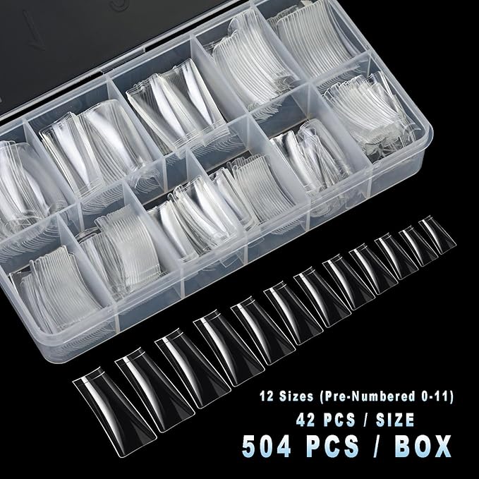 504Pcs Clear Duck Nail Tips Half Cover XXL Long Duck Nails Tips Press On - 12 Sizes Acrylic Gel DIY Nail Extensions for Salon-Worthy Duck Shaped Manicures & Nail Art with Box