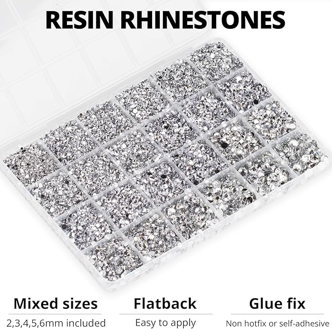 20100Pcs Silver Clear Resin Rhinestones 2,3,4,5,6mm Flatback for Bedazzling Crafting Crafts Clothing Clothes Fabric Shoes Nail Art, Flat Back Gems Diamonds Bedazzler Kit Bulk Jewels Crystals Gemstones