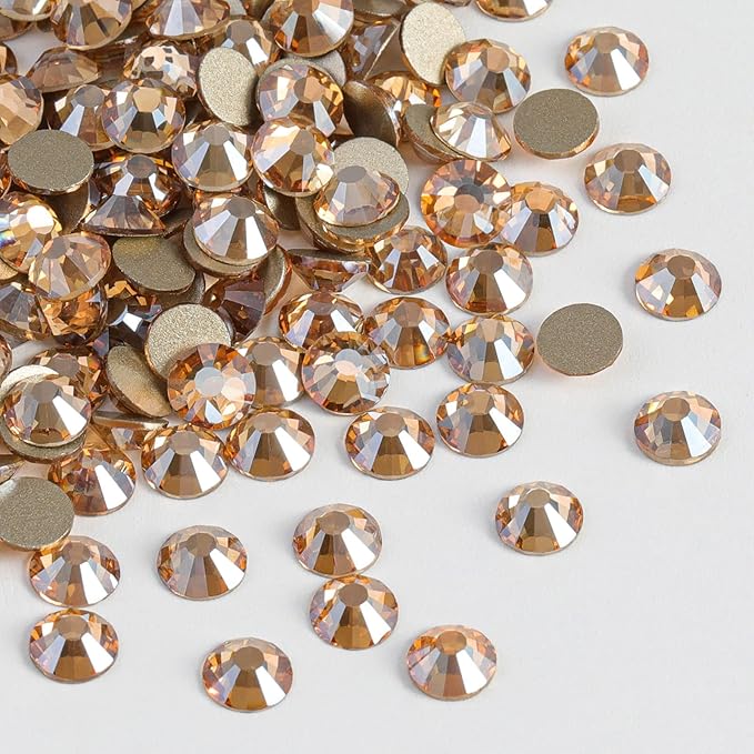 Beadsland Flat Back Crystal Rhinestones Round Gems for Nail Art and Craft Glue Fix, Golden Shadow, 4.6-4.8mm, SS20/1440pcs