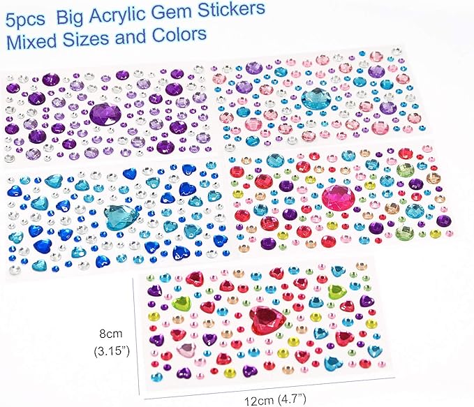 2800PCS 25 Sheets Self-Adhesive Jewel Stickers Rhinestones Jewels Rhinestone Stickers DIY Gem Rhinestone Multi Color Gemstone Embellishments Assorted for Makeup, Festival, Crafts & Embellishments