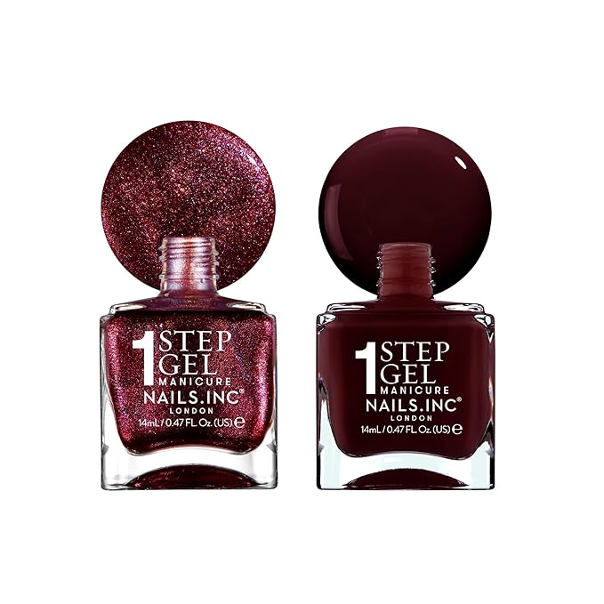 Nails Inc It's Topless Gel-Like Cherry Noir Nail Polish Duo, 4-in-1 Base Coat, Treatment, Color & Top Coat, Long Lasting, Strong, Chip Free, Glossy Salon Quality Manicure, Air Dry, 2 Piece Set