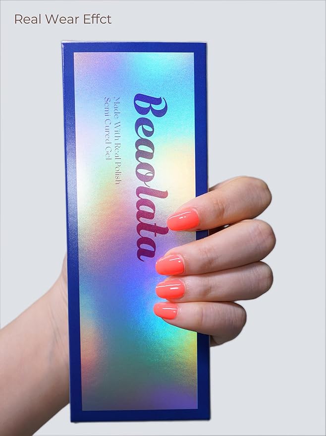 Semi Cured Gel Nail Strips - UV Light Gel Nail Stickers - 20 Long Lasting Salon Quality Wraps (Strawberry Frosting Red)