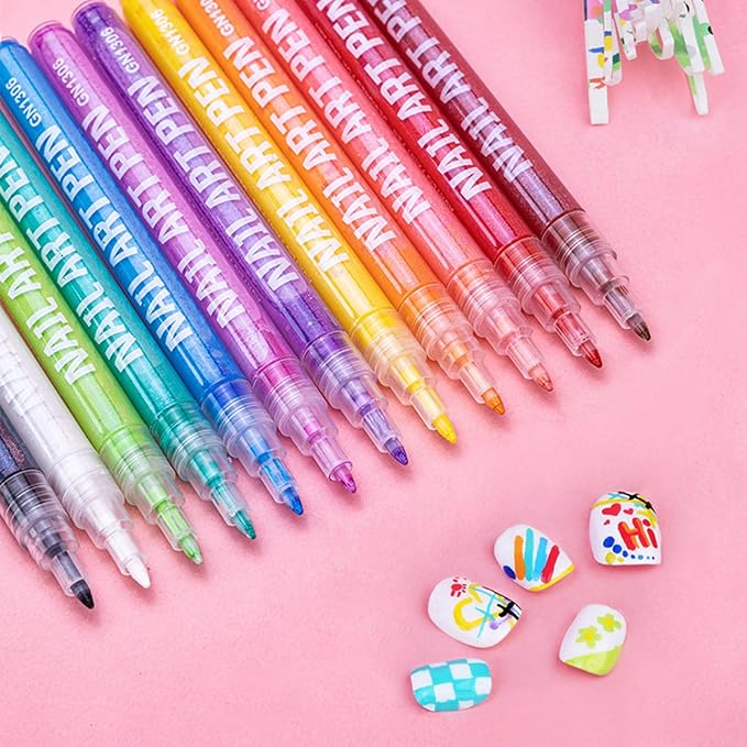 12 Colors Nail Art Pens, 3D Water Based Nail Art Marker Pens for Painting Point Graffiti Dotting Liner Pen - Home Salon Quick Dry Nail Tool Manicure