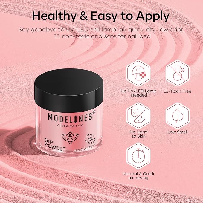Modelones Dip Powder Nail Kit, 4 Colors Clear Nude White Pink Dipping Starter Set with Liquid and Complete Accessories for French Nails Art Salon DIY at Home Manicure
