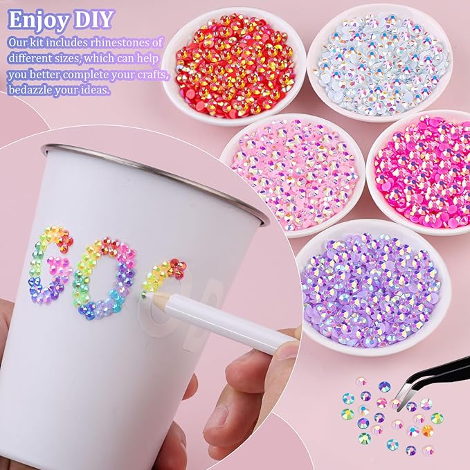 18000Pcs Resin Jelly Rhinestones for Bedazzling, Multicolor 3mm Flatback Rainbow Gems, Bedazzler Kit with 3Pcs 10ml B7000 Jewelry Glue for Crafts Crafting Book Shoes Nail Art