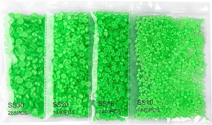 Blinginbox Flatback Rhinestones Round Gems, 1440pcs Luminous Series Glass Stones Neon Gems Non Hotfix Crystal Rhinestones for Nail Charms Crafts Clothes Tumblers,New Emerald Neon,SS10.