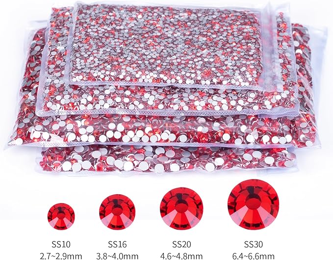 10000PCS Red Rhinestones Bulk, Flat Back Crystal Glass Stone Round Gems,SS20, 4.6-4.8mm