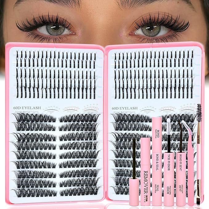 Lash Clusters Kit with Spikes, 60D+60D Left Right Eyelash Clusters Extensions Individual D Curl Fluffy Wispy False Eyelashes DlY Manga Lashes Extension Kit (12-22mm, Left Right Lash Clusters Kit)