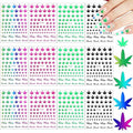 12 Sheets Colorful Leaf Nail Decals - Self-Adhesive Pot Leaves Nail Stickers for Women
