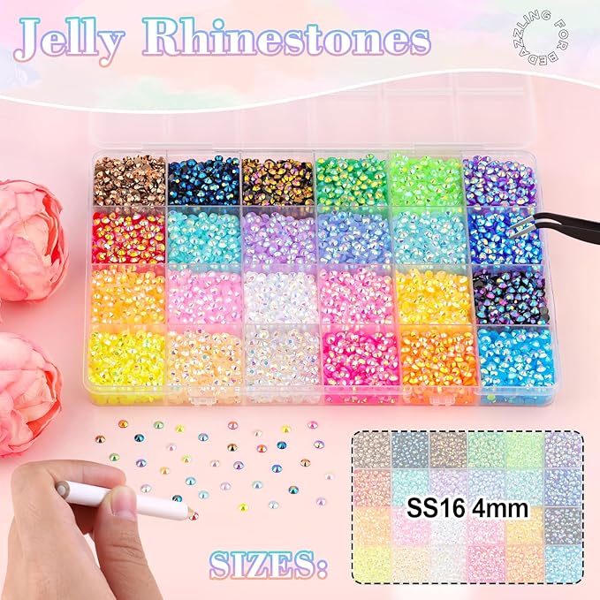 12600Pcs Mixed-Color Resin Rhinestones with B7000 Jewelry Glue for Crafting, 4mm Non Hotfix Flatback Gems, Bedazzling Crystal for DIY Crafts Clothing Tumblers Mugs Shoes Fabric Decor Nail Art
