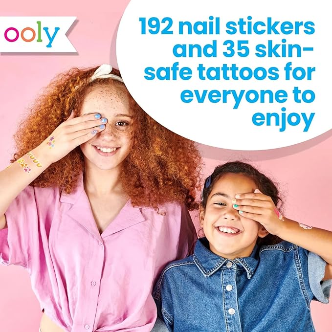 Ooly Set of 35 Unicorn & Rainbow Temporary Tattoos and 192 Nail Stickers for Kids, Non-Toxic, Safe Kids Tattoos, Party Favors, Goodie Bag Stuffers, Birthday Decorations for Girls Ages +3