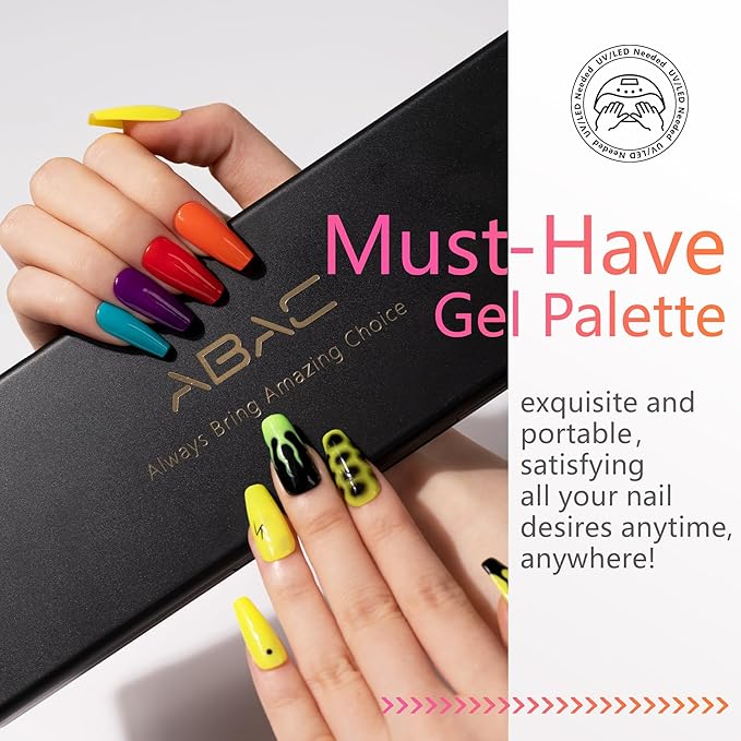 ABAC 24 Color Solid Gel Nail Polish,Ombre Gel Nail Polish,Pat Paint Nail Gel - Rainbow Shades Yellow/Ocean Blue Hema-Free w/Brush,LED Curing for Everyday Wear,Party Nails Pro Salon DIY Set