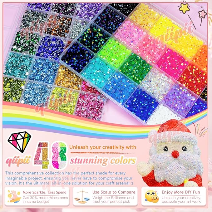 48 Color 4mm Jelly AB & Crystal Colorful Resin Rhinestones for Bedazzling Crafting SS16 Flatback Stones Gems Diamonds Charms for Nails Eyes Face Makeup Beauty Tumblers Bottles DIY Crafts Shoes