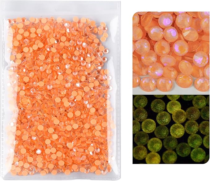 Blinginbox Flatback Rhinestones Round Gems, 1440pcs Luminous Series Glass Stones Neon Gems Non Hotfix Crystal Rhinestones for Nail Charms Crafts Clothes Tumblers,Living Coral AB Luminous,SS16.