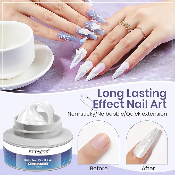 60g 3D Sculpting Gel for Nail art, Solid Builder Gel Pearl White, No Stick Hand 3D Hard Gel for Nail Sculpting & Art, Nail Extension & Carving, 5D Ribbon Bow Designs