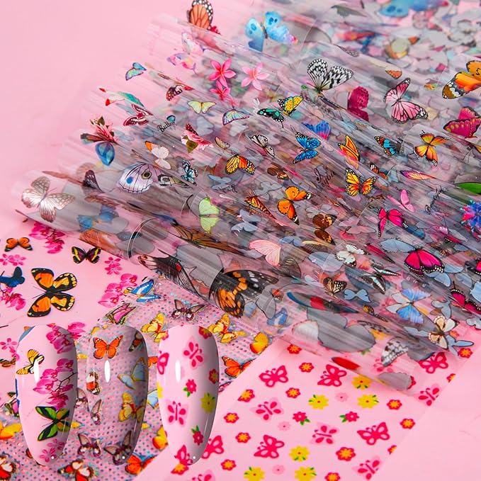 300 Sheets Nail Foils Transfer Nail Art Stickers Flower Butterfly Aurora Gradient Marbling Nail Foil Sheets Leopard Print Transfer Foil for Nails Decoration