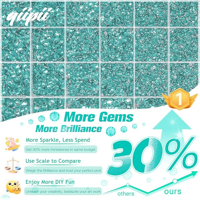 Aquamarine Resin Rhinestones w B7000 Glue for Bedazzling Crafting 2mm-6mm Lake Blue Flatback Stones Diamonds Crystals Gems Bedazzler Kit for Nails Face Eyes Makeup Tumblers Bottles Crafts Shoes