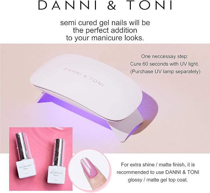 DANNI & TONI Semi Cured Gel Toenail Strips Amber (Sienna Glow) Silver Gel Toenail Stickers Ombre Pedi Wraps 37 Stickers