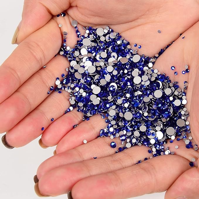 10000 Pieces Rhinestones 6 Sizes Round Crystal Glass Flat Back Rhinestones with 1Tweezers and 1Picking Pen for Nail Art Crafts Clothes Bags DIY (Royal Blue)
