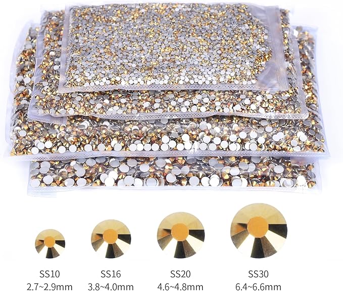 2000PCS Gold Rhinestones Bulk, Flat Back Crystal Glass Stone Round Gems,SS30, 6.4-6.6mm