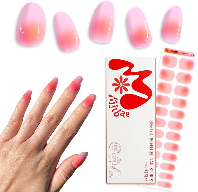 Semi Cured Gel Polish Strips | 24pc UV LED Required Wraps | Gift Peel and Stick Nails | Coquette DIY Home Manicure | Press On Alternative (Rainbow Sherbet)