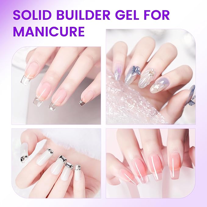 AIJIMEI 3.34oz Nail Builder Gel Kit 100g Solid BuilderGel for Nails Extension Gel with Nail Art Tools No Stick Hand (Pink)