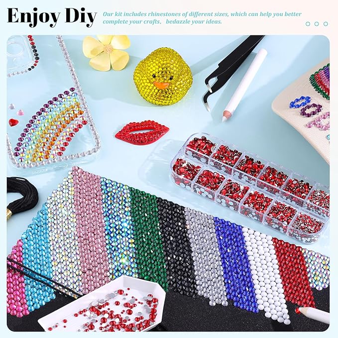 12100Pcs Red Rhinestones Craft Kit with 3Pcs 10ml B7000 Jewelry Glue, 2 Boxes Flatback Crystals for DIY Nail Art, Resin Gems for Clothing Shoes