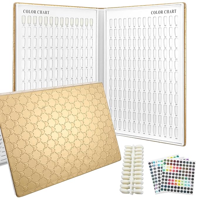 308 Colors Nail Swatches Book with 360 Nail Tips Professional Nail Color Chart Card Display Gel Polish Book Nail Painting Practice Design Board No Need Pasting, No Need Glue for Nail Salons