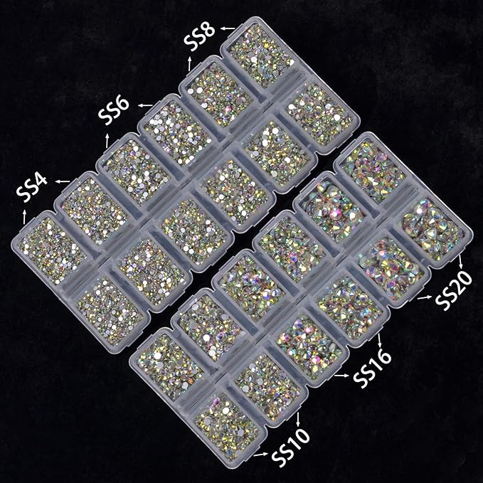 10000 Pieces Rhinestones 6 Sizes Round Crystal Glass Flat Back Rhinestones with 1Tweezers and 1Picking Pen for Nail Art Crafts Clothes Bags DIY (Crystal AB)