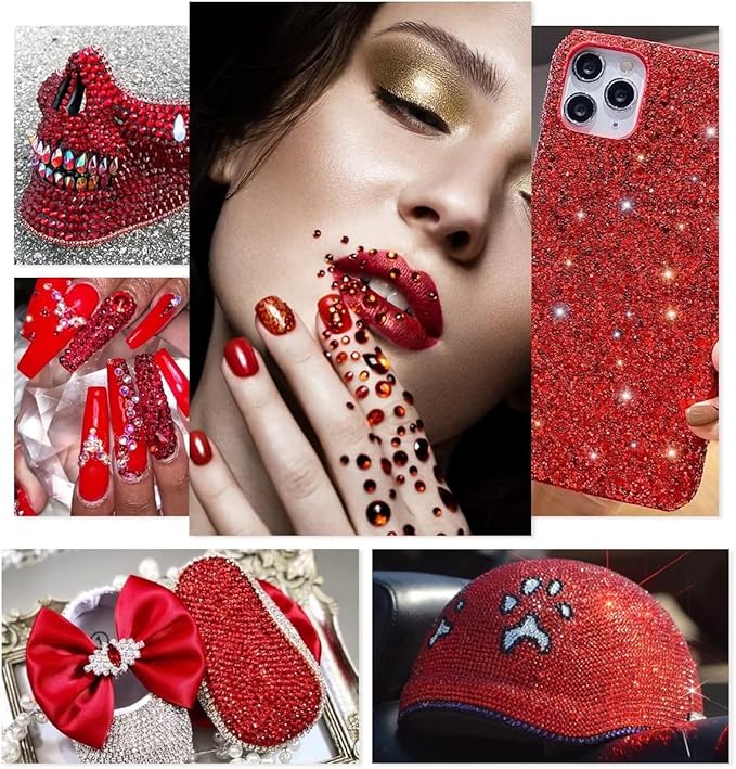 Hot Pink Crystal Resin Rhinestones w B7000 Glue for Bedazzling Crafting Flatback Stones 2mm-6mm Rose Red Diamonds Gems Bedazzler Kit for Nails Face Eyes Makeup Tumblers Bottles DIY Crafts Shoes