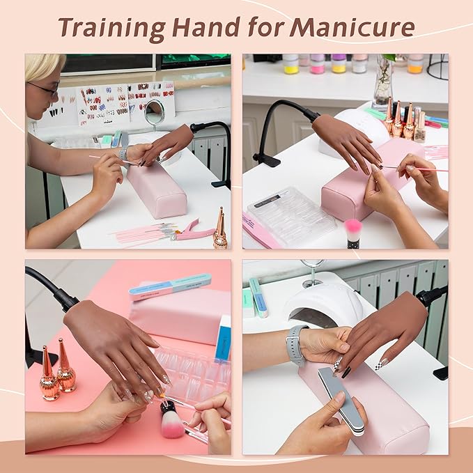 Practice Hand for Acrylic Nails,Professional Mannequin Training Hand with Flexible Fingers for Acrylic Nails,Gel Polish & Nail Art,Complete Practice Kit for Manicure Beginners