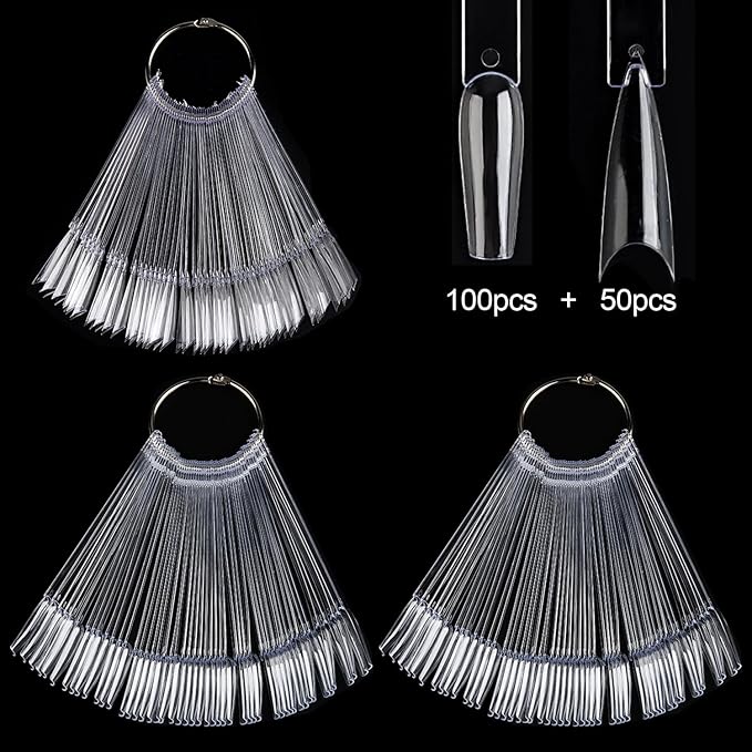 150pcs Clear Nail Swatch Sticks With Ring, Nail Color Swatches For Nail Display False Nail Polish Sample Sticks Practice Nail Tips Transparent Board Nail Art Supplies Professional Salon