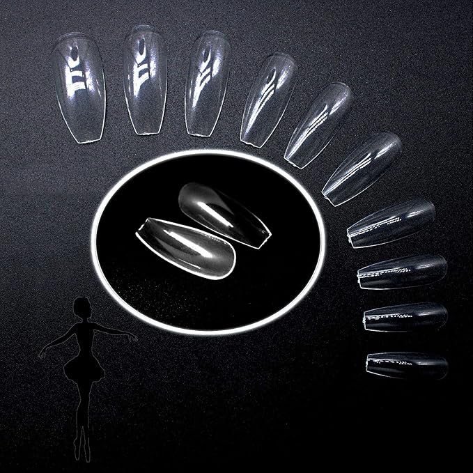 Acrylic Nail,Coffin Nails Full Cover, Ivtor Clear Artificial Nails Tips Ballerina Nail Art DIY at Home For Women 600Pcs 10 Sizes