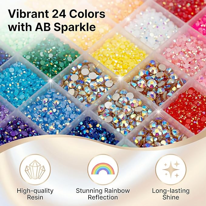 16000Pcs 3mm Rhinestones for Bedazzling, Bedazzler Kit with Rhinestones and Tools, Flatback Resin Jelly AB Colorful Rainbow Crystals Gems Set with Glue for Nail Art Crafting Clothes Crafts