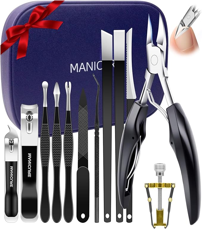 Toenail Clippers for Thick Nails - Ingrown Toenail Removal Kit - 12Pcs Podiatrist Grade Toe Nail Clippers for Seniors Men Women - Professional Home Pedicure Tools for Feet