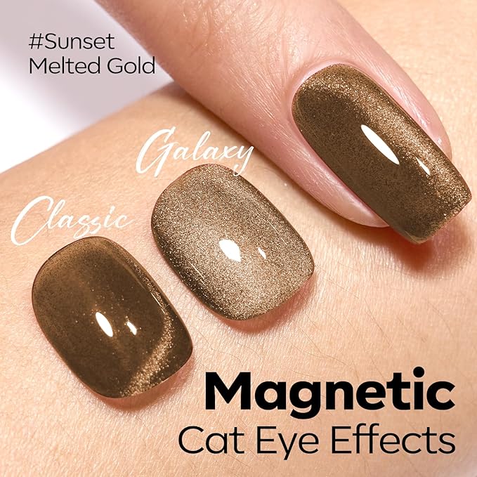 modelones Brown Cat Eye Gel Nail Polish Latte Shimmer 9D Magnetic Cateye Gel Nail Polish UV LED Soak Off Winter Nail Manicure 15ML