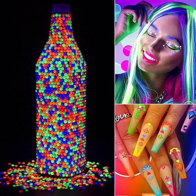 Blinginbox Flatback Rhinestones Round Gems, 288pcs Luminous Series Glass Stones Neon Gems Non Hotfix Crystal Rhinestones for Nail Charms Crafts Clothes Tumblers,New Rose Neon,SS30.