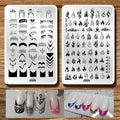 2Pcs Big Size Fire French Style Nail Stamping Plates Flame Theme Nail Stamp Templates Striped Line Geometric Image Printing Stencil Tool